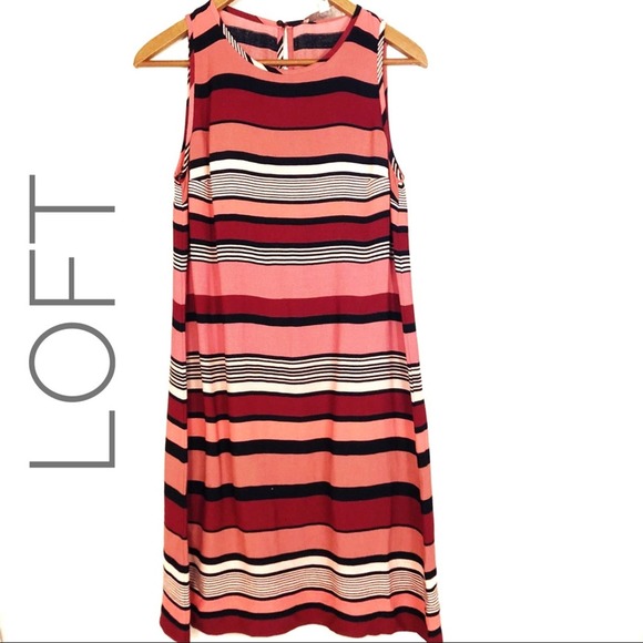 LOFT Bold Striped Sleeveless Shift Dress Pink Women's Size Small - Picture 2 of 8